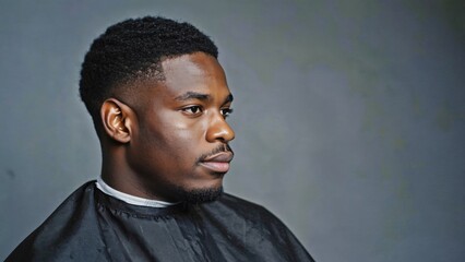 Obraz premium A man sitting in a hair salon chair having his hair cut, a common scene for personal grooming and self-care