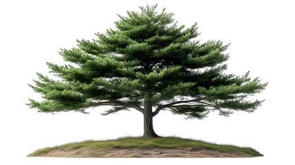 Obraz premium Isolated Evergreen Tree on Grassy Knoll Nature Landscape Botany 3D Render