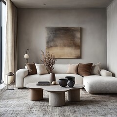 Living room with staircase and modern minimalist elements high resolution picture