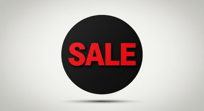 **SALE** Sign Black Circle Background - Minimalist design, red SALE text, black circle, white background, discount concept, shopping symbol