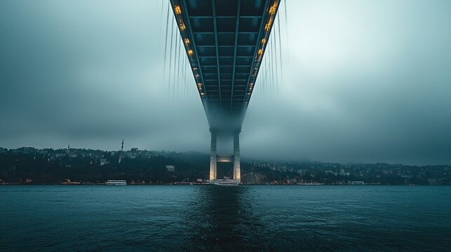 Misty Bridge Over Waterway