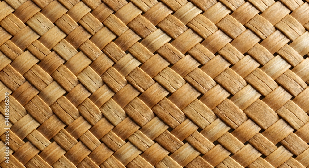 Poster close-up of a natural woven pattern, creating a textured, diagonal abstract background.