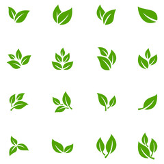 Set of green leaf icon set nature ornament shapes minimalist illustration