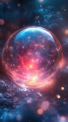 A vibrant cosmic bubble floating in a star-filled galaxy, showcasing swirling colors and light