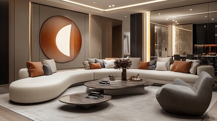 Polished minimalist interior includes signature staircase high resolution picture