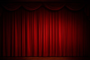 Red Theater Curtain Ready for Performance at Night Event in Cultural Center