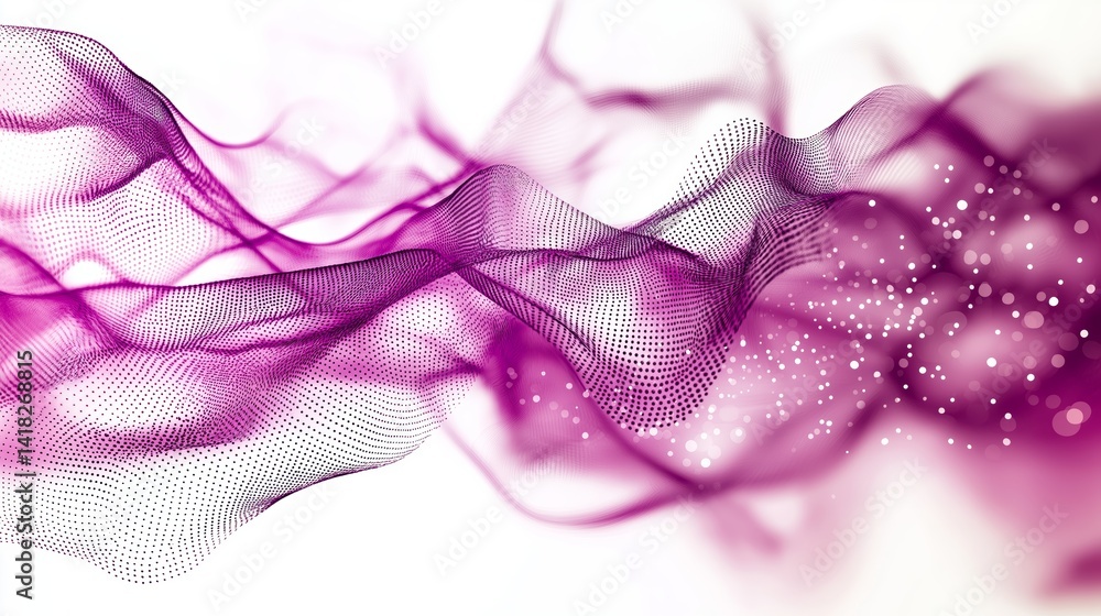 Poster Soft abstract violet background with light waves and tech dots design for modern presentations or digital concepts, Generative AI