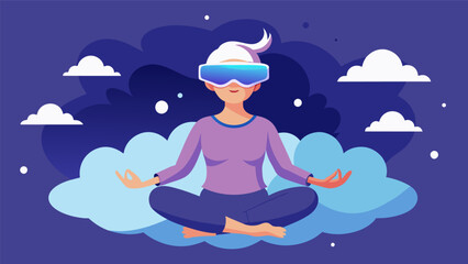 A peaceful and immersive VR experience in the clouds allowing users to let go of their worries as they soar through a tranquil sky and choose from. Vector illustration