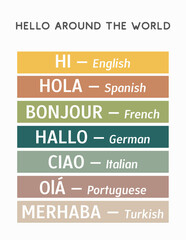 Printable Hello Around the World Chart – Digital Multilingual Poster for Kids - Hi   © csinie1