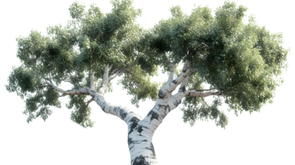 Low Angle View of a Birch Tree with Lush Green Foliage