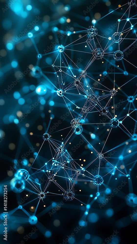 Poster intricate network of interconnected digital elements.