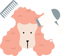 Pink poodle puppy haircut styles with bubble at Groomer. Pet Hair Salon Styling and Grooming Shop.