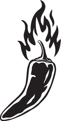 A Vector Illustration of Chili Pepper on Fire – Black Silhouette on White