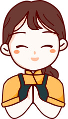 Cute girl wearing apron Smiling fun thank you cartoon welcome restaurant and cafe logo