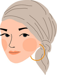 hand drawn doodle head face profile female wearing turban, headband, headgear fashion