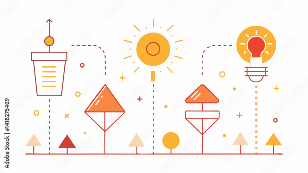 Poster a series of line drawings depicting the varying levels of brightness and warmth associated with diff