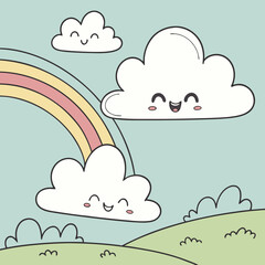 Flat Style Cartoon Clouds Clipart