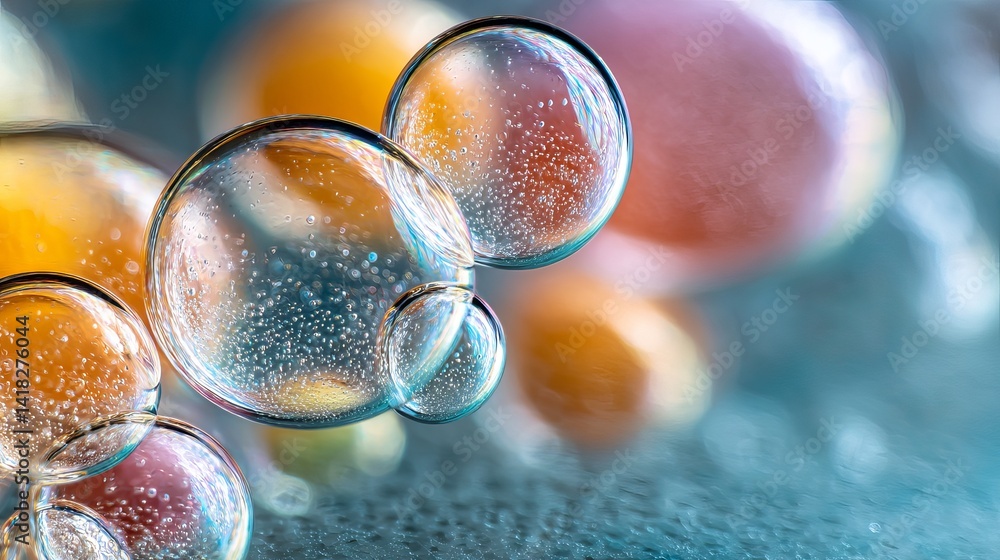 Poster abstract colorful bubbles macro photography vibrant spheres liquid texture background design element