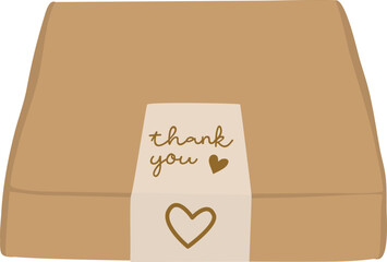 Package delivery box with label sticker thank you. Hand drawn illustration. Thanksgiving concept