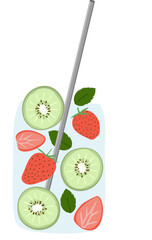 Fruit infused water strawberry kiwi mint in mason jar mugs stainless straw Detox refreshment drink