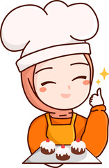 Halal homemade Bakery logo template elements with muslim cute woman chef with hijab illustration