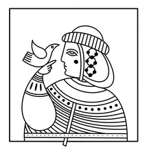 Minimal Line Art Portrait of Princess Olga with a bird 