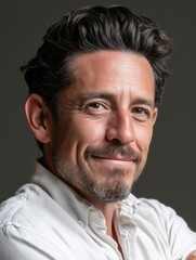 Obraz premium Confident Man in White Shirt Smiling Calmly