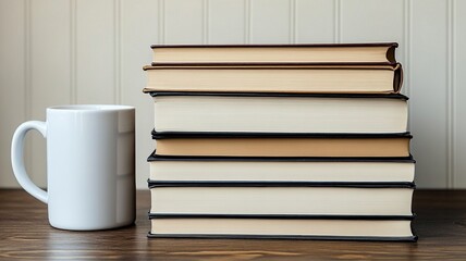 A neat stack of books arranged in a cozy setting, symbolizing knowledge, curiosity, and the joy of reading