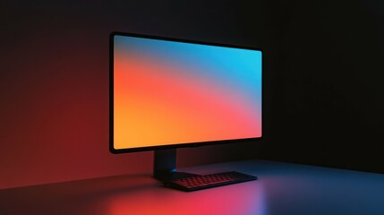 Minimalist computer setup with a gradient screen and sleek keyboard design.