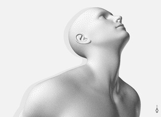 Man looking up. Abstract digital human head. Cover design template. Minimalistic design for business presentation, placard, banner, cover, brochure or notebook. 3d vector. 