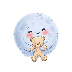 Blue moon cartoon with teddy bear