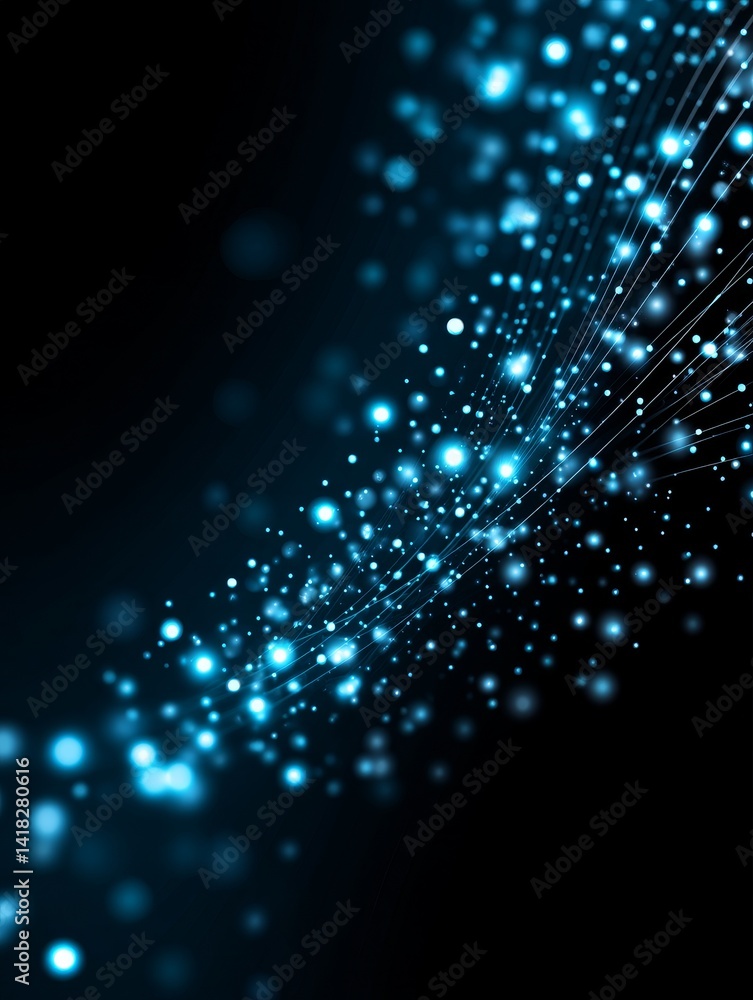 Aufkleber blue sparkle stream abstract background - abstract of a blue sparkle stream on a black background, p
