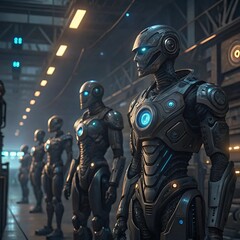 Fototapeta premium Futuristic Humanoid Robots in a High-Tech Laboratory