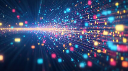 Abstract colorful data stream with tunnel vision and technological feel.