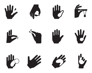 Obraz premium Set of Black and White Hand Icons Showing Various Actions