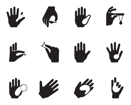 Set of Black and White Hand Icons Showing Various Actions