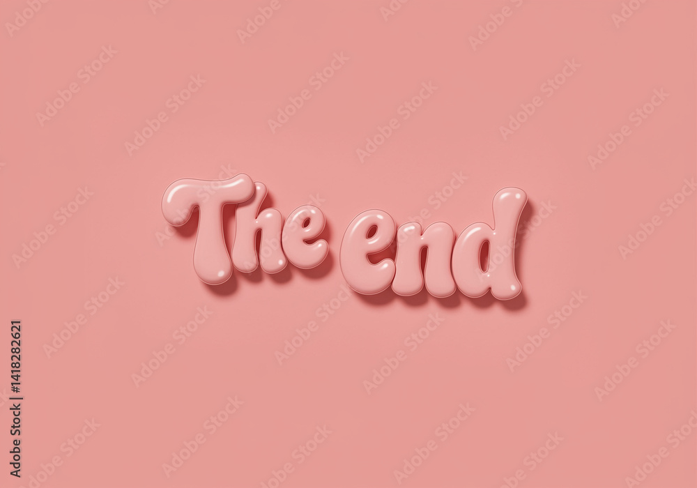 Aufkleber end pink text design on pink background. glossy pink the end text with 3d effect against a solid pin