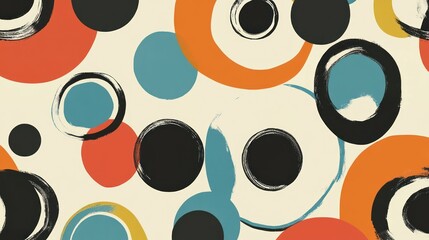 Abstract art featuring circles in a retro color palette and textured brushstrokes.