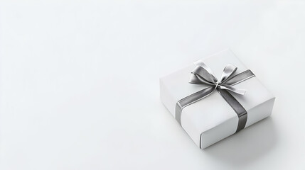 Obraz premium Simple White Gift Box With Grey Ribbon