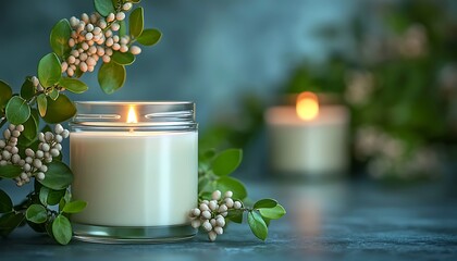 Soft, ambient candlelight adorned with delicate greenery.