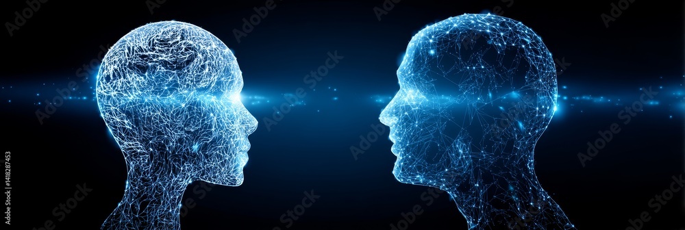 Aufkleber ai collaboration: intelligent systems networking - two ai entities connect, symbolizing collaboratio