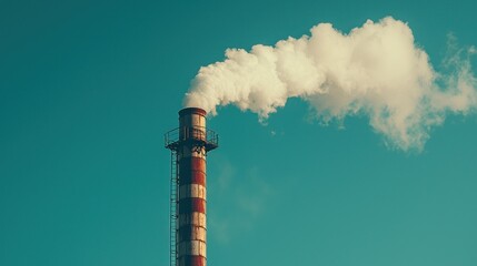 Industrial chimney emitting smoke against a clear sky