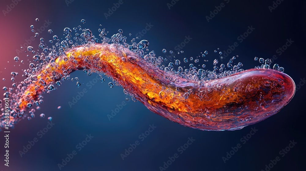 Poster a flowing abstract shape with bubbles in an interesting gradient
