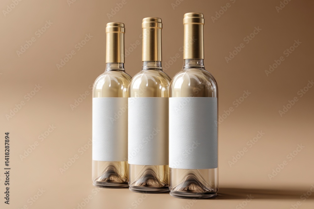 Poster three wine bottles with blank labels for branding and product mockup