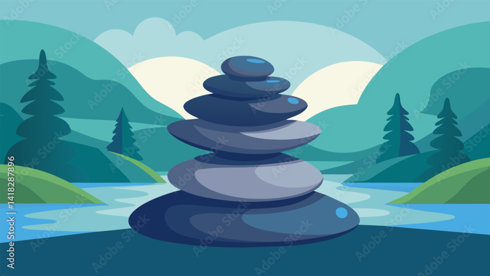 Aufkleber a sculpture of stacked rocks and smooth stones that mimics the calming sounds of a river flowing ove