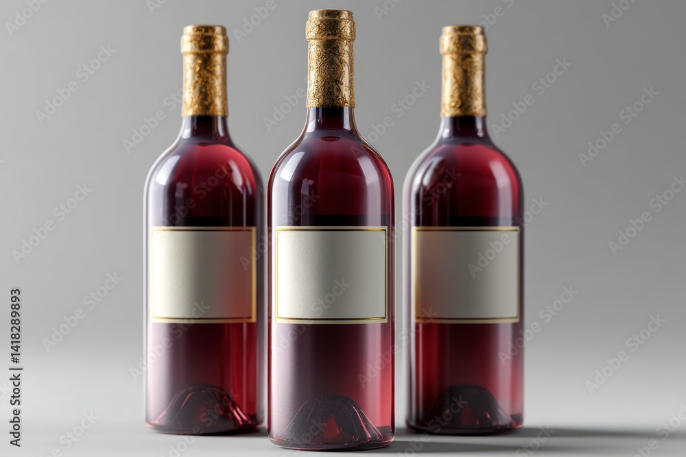 Poster elegant red wine bottles displayed with blank labels for branding
