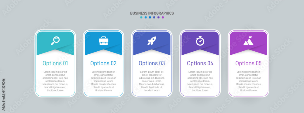 Poster horizontal progress bar featuring 5 arrow-shaped elements, symbolizing the five stages of business s