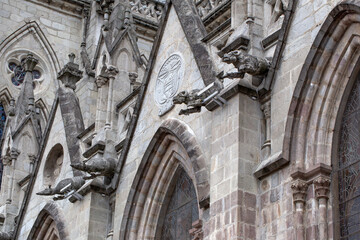 Local animal gargoyles at the Basilica del Voto Nacional, Quito, Ecuador.
