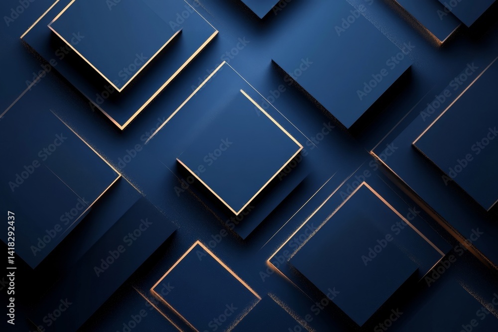 Aufkleber abstract dark blue background with modern geometric shape graphic elements. simple shiny square shap