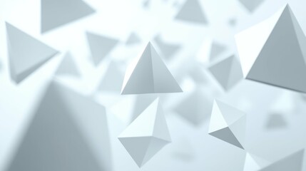 Fototapeta premium Abstract floating pyramids in white and shades of gray, a modern design.